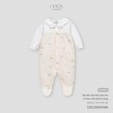Body liền dài tất màu be in họa tiết phối trắng NB Premium ( Hoa )