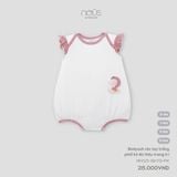 Bodysuit cộc tay trắng phối kẻ đỏ thêu trang trí Nous Premium (Sea Horse)