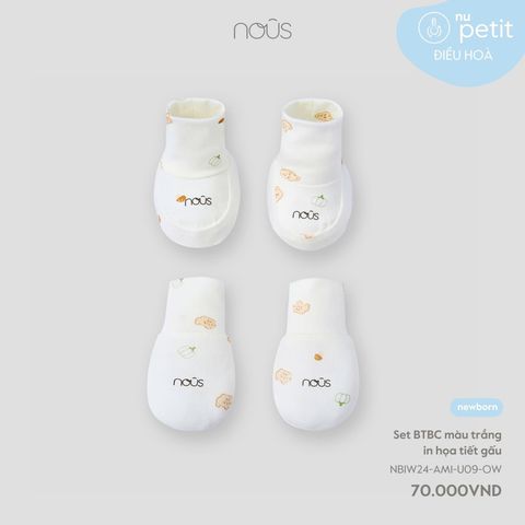 Set BTBC màu trắng in họa tiết gấu NB Nous Petit