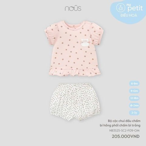 Bộ cộc chui đầu chấm bi hồng phối chấm bi trắng Nous Petit