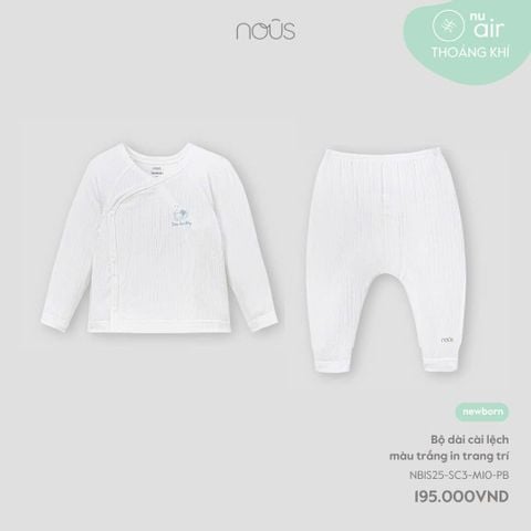 Bộ dài cài lệch màu trắng in trang trí NB Nous Air ( Rùa )
