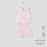 Bộ cộc tay cài lệch đính nơ kẻ caro hồng Nous Premium