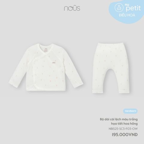 Bộ dài cài lệch màu trắng họa tiết hoa hồng NB Nous Petit
