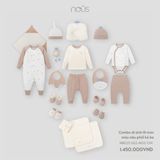 Combo đi sinh 19 món màu nâu phối kẻ be NB Nous ( Dứa )