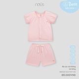 Bộ cộc cài thẳng kẻ hồng Nous Petit