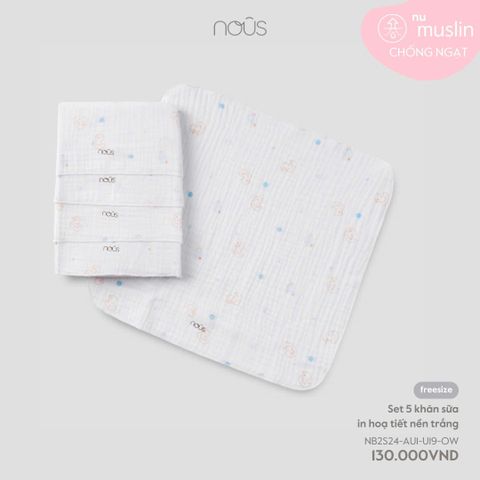 Set 5 khăn sữa in hoạ tiết nền trắng Nous Muslin (Vịt) - 2 lớp