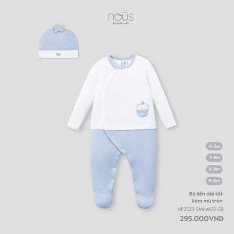 Body liền dài tất kèm mũ tròn Nous Premium ( xanh trắng )