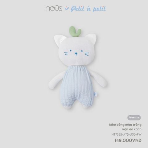 Mèo bông màu trắng mặc áo xanh Nous