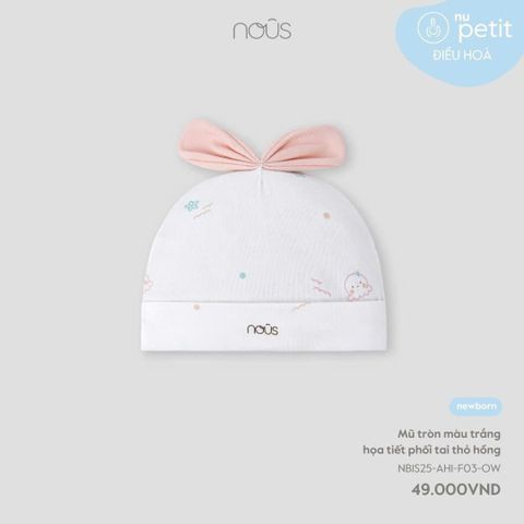 Mũ tròn màu trắng họa tiết phối tai thỏ hồng NB Nous Petit ( Octopus )