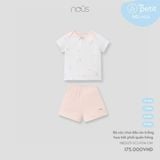 Bộ cộc chui đầu áo trắng hoạ tiết phối quần hồng Nous Petit ( đính nơ )
