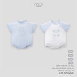 Set 2 body cộc tay màu xanh trắng in trang trí Nous Premium