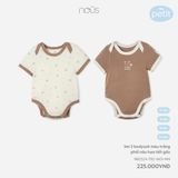 Set 2 bodysuit cộc Nous Petit màu trắng phối nâu hoạ tiết