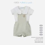 Set yếm áo trắng quần kẻ xanh lá Nous Petit và petit