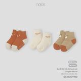 Set 3 đôi tất chống trượt cổ ngắn bé trai mix nâu cam be ( S/M ) Nous