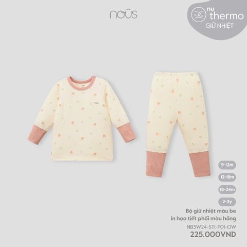 Bộ giữ nhiệt Nous Thermo màu be in hoạ tiết phối màu hồng
