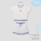 Bộ cài vai cộc Nous Petit trắng hoạ tiết in hình con cua