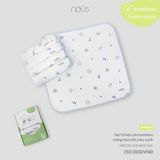 Set 5 khăn sữa bamboo trắng họa tiết màu xanh Nous