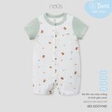 Body liền cộc Nous Petit màu trắng in hình gấu xanh