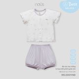 Bộ cài thẳng cộc Nous Petit trắng in hoạ tiết phối quần tím