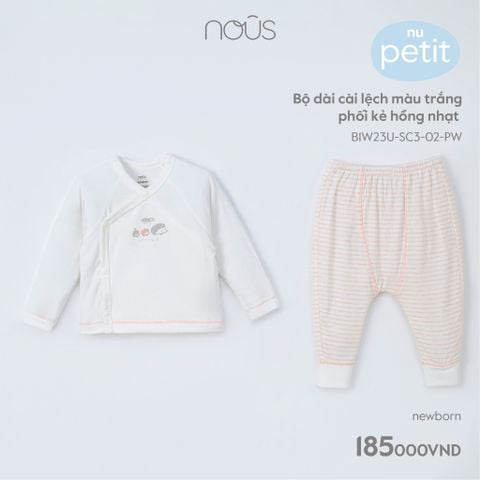 Bộ cài lệch Nous Petit màu trắng phối kẻ hồng nhạt NB ( 3 con nhím )