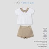 Bộ cộc tay Nous Petit à petit trắng phối nâu gắn nơ cổ