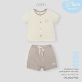 Bộ cài thẳng cộc Nous Petit trắng phối quần kẻ caro nâu