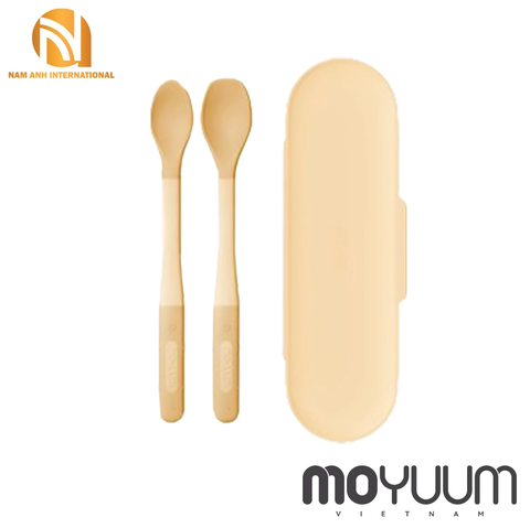 Bộ 2 thìa ăn dặm silicone Moyuum màu vàng honey bee ( 2 level )