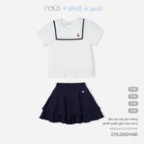 Bộ cộc tay áo trắng phối quần giả váy navy Nous Kid