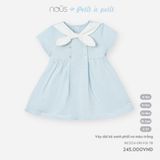 Váy dài kẻ xanh phối nơ màu trắng Nous Petit à petit