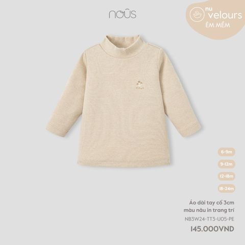Áo dài tay cổ 3cm Nous Velour màu nâu in trang trí ( nấm )