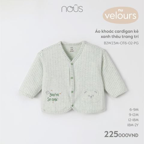 Áo khoác cardigan Nous Velours kẻ xanh thêu trang trí