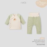 Bộ dài cài lệch Nous Velour màu be phối caro xanh in trang trí NB