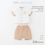 Bộ cộc Nous Xô áo sơ mi trắng cổ tàu quần tụt màu nâu