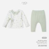 Bộ dài cài lệch Nous Premium yukata màu trắng phối xanh lá NB