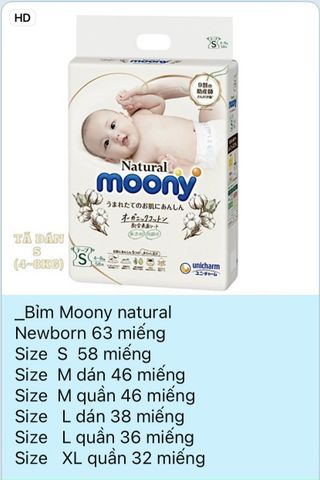 Bỉm Moony natural (trắng) Nội địa Nhật