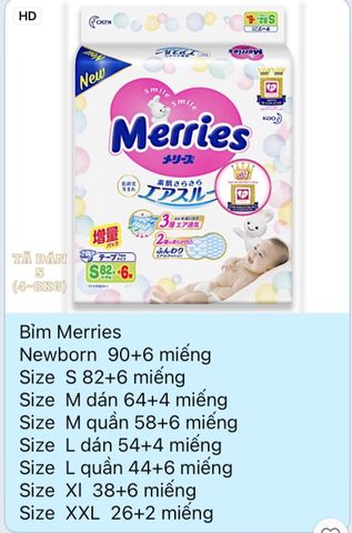 Bỉm Merries (cộng miếng) Nội địa Nhật