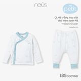 Bộ cài lệch sơ sinh Nous trắng hoạ tiết chó mèo xanh NB
