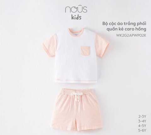 Bộ cộc Nous Kid áo trắng phối quần kẻ caro