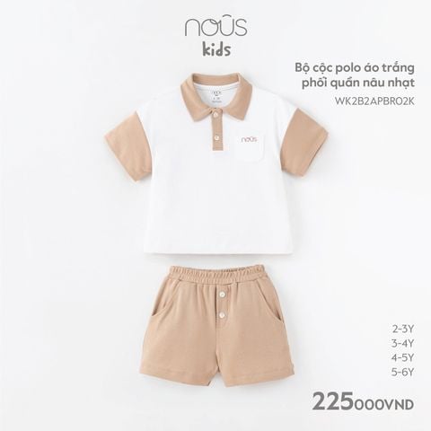 Bộ cộc polo Nous Kid áo trắng phối quần nâu nhạt
