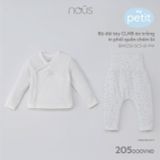 Bộ cài lệch newborn Nous petit áo trắng in phối quần chấm bi