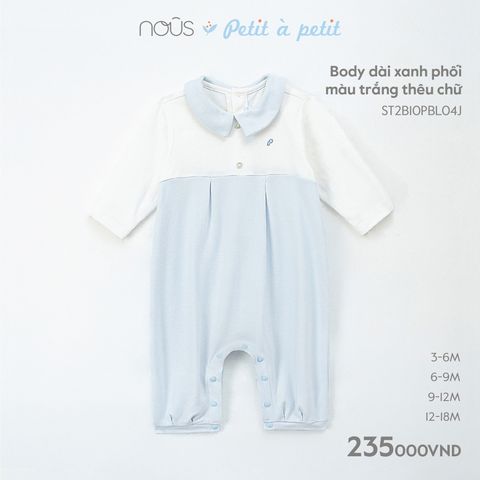 Body dài Nous petit à petit xanh phối màu trắng thêu chữ