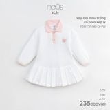 Váy dài Nous Kid màu trắng cổ polo xếp ly