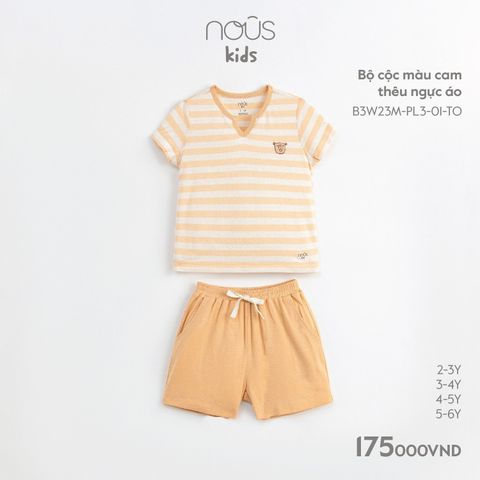 Bộ cộc Nous Kid kẻ màu cam thêu ngực áo