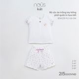 Bộ cộc Nous Kid áo trắng tay bồng phối quần in họa tiết