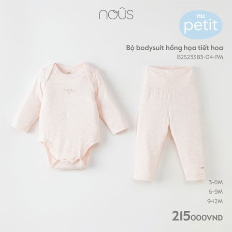 Bộ bodysuit dài Nous petit hồng họa tiết hoa