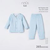 Bộ pyjama dài tay Nous Kid kẻ caro xanh