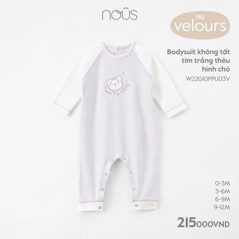 Bodysuit Nous Velour không tất tím trắng thêu hình chó