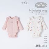 Set 2 bodysuit dài tay màu hồng mix trắng in họa tiết cherry