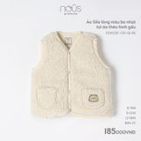 Áo gile lông màu be nhạt túi áo thêu hình gấu