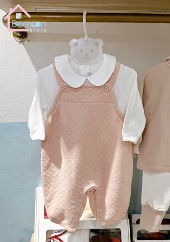 Quần yếm màu hồng phối áo dài tay màu trắng Nous Petit à petit